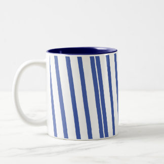 Coffee mug with blue stripes.