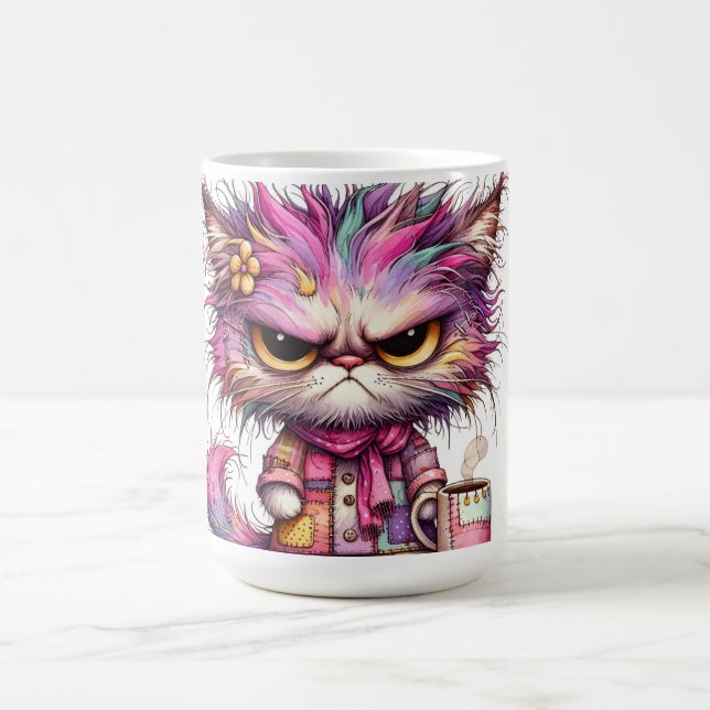 Coffee mug with colourful image of angry cat (Center)