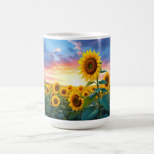 Coffee mug with colours of sunsets over field