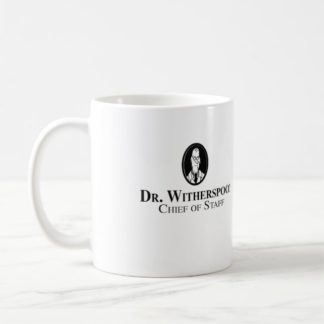 Coffee mug with &quot;Dr. Witherspoon&quot; logo (Left)