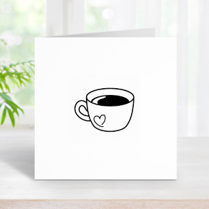 Coffee Mug with Heart Doodle Loyalty Get One Free Rubber Stamp