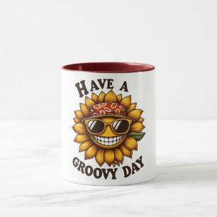Coffee mug with hip sunflower smiling