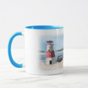 Coffee mug with lighthouse and Christmas wreath