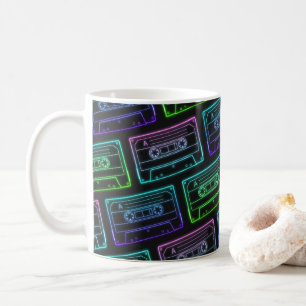 Coffee Mug With Neon Multicolor Cassette Pattern