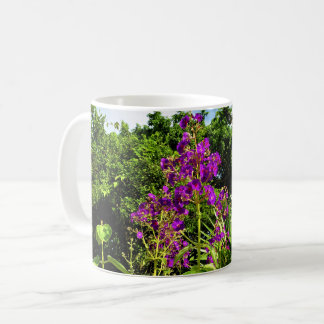 Coffee mug with purple flowers