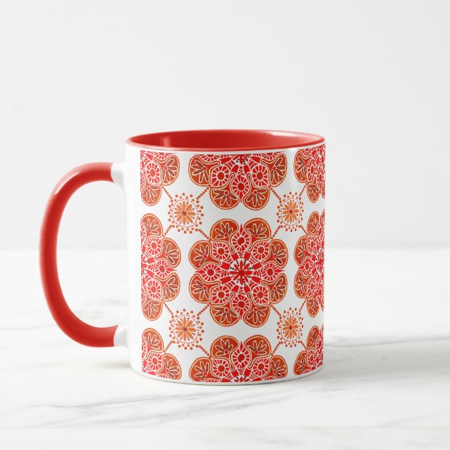  Coffee Mug with red & brown pattern (Left)