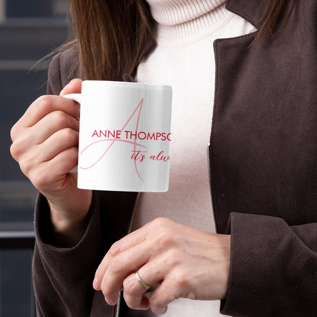 Coffee Mug with Red Name & Initial (monogram) (Creator Uploaded)