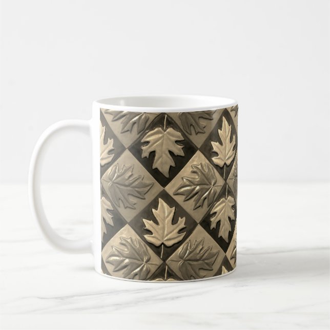 Coffee Mug with Sepia Maple leaf Design (Left)