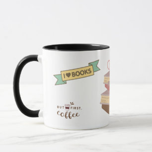 Coffee Mug with Stacked Book Graphic