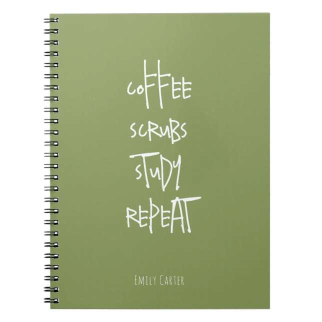Coffee Nursing Student Study Minimalist Moss Green Notebook (Front)
