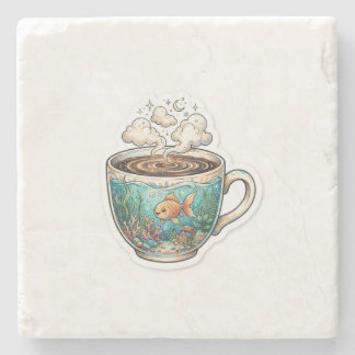 Coffee Ocean Fish T-Shirt – Whimsical Fish in a Co Stone Coaster