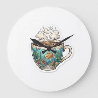 Coffee Ocean – Whimsical Fish in a Cup Wall Clock