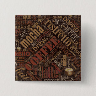 Coffee on Burlap Word Cloud Brown ID283 15 Cm Square Badge