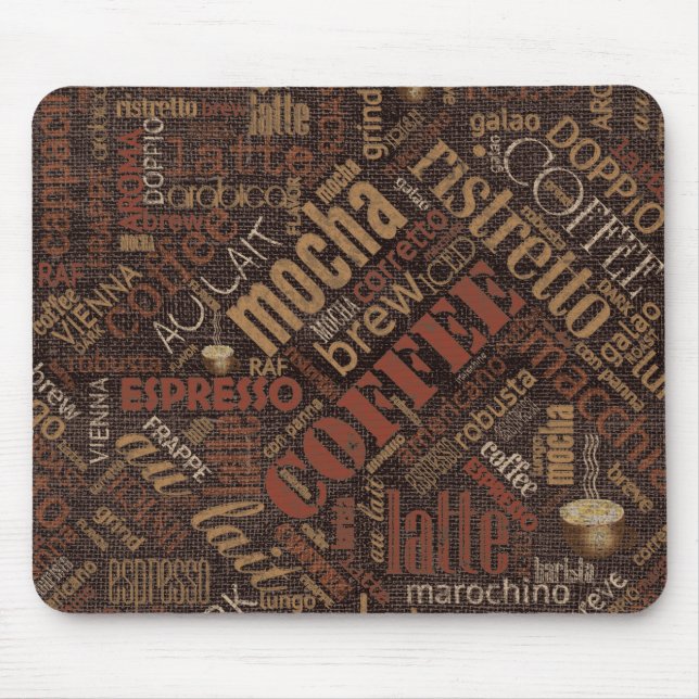 Coffee on Burlap Word Cloud Brown ID283 Mouse Pad (Front)