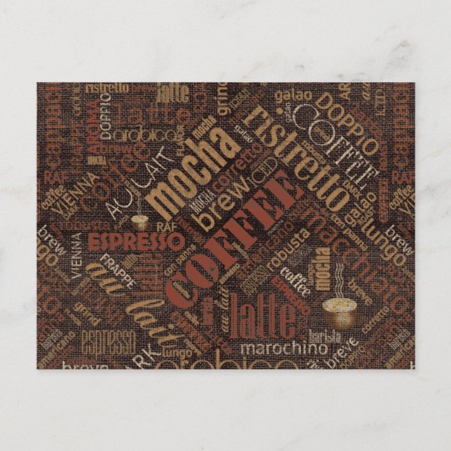 Coffee on Burlap Word Cloud Brown ID283 Postcard (Front)