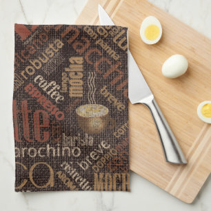 Coffee on Burlap Word Cloud Brown ID283 Tea Towel