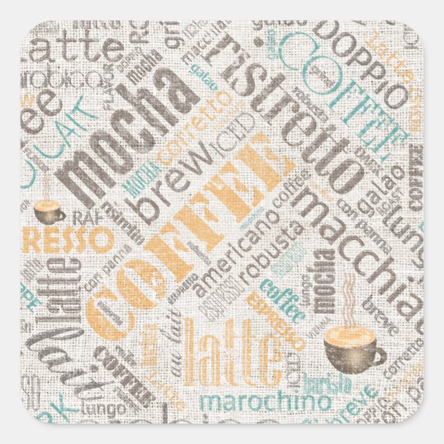 Coffee on Burlap Word Cloud Teal ID283 Square Sticker (Front)
