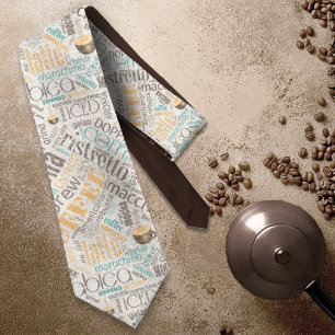 Coffee on Burlap Word Cloud Teal ID283 Tie