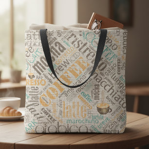 Coffee on Burlap Word Cloud Teal ID283 Tote Bag