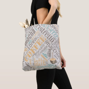 Coffee on Burlap Word Cloud Teal ID283 Tote Bag