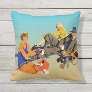 Coffee On The Beach. A retro Advertising Graphic. Cushion