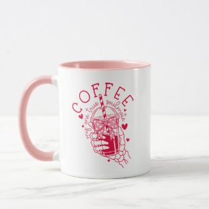 Coffee One True Soulmate Red Pink Hearts Skeleton Mug