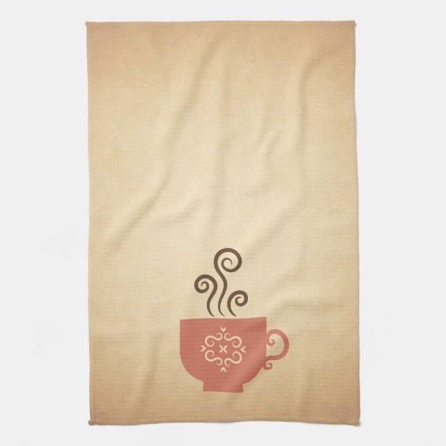 Coffee or Tea Cup on Aged Paper Background Tea Towel (Vertical)