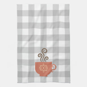 Coffee or Tea Cup on Grey Buffalo Plaid Tea Towel