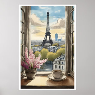 Coffee over Paris and the Eiffel Tower Poster