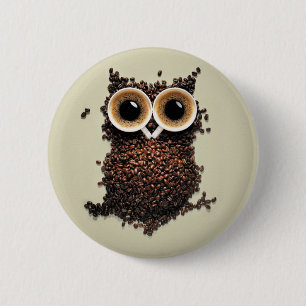 Coffee Owl 6 Cm Round Badge