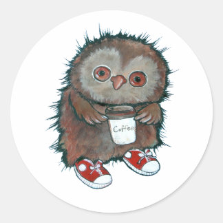 Coffee Owl Coffee Addict Coffee Drinker Funny Owl Classic Round Sticker