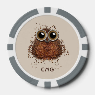 Coffee Owl custom monogram poker chips