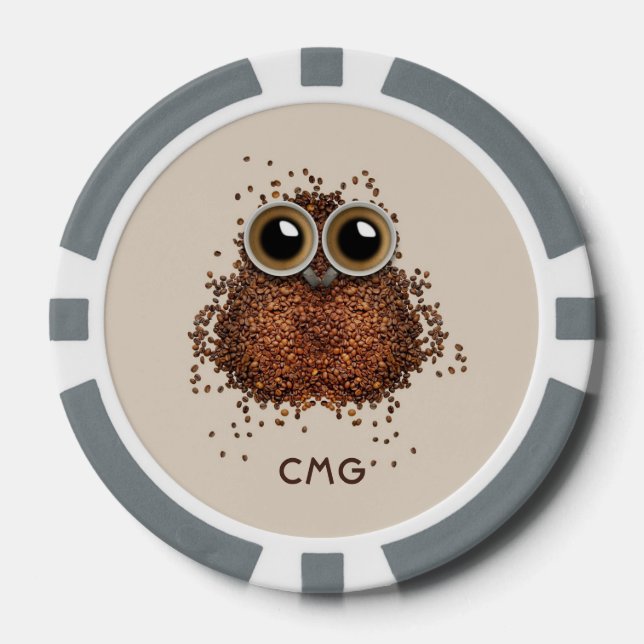 Coffee Owl custom monogram poker chips (Front)