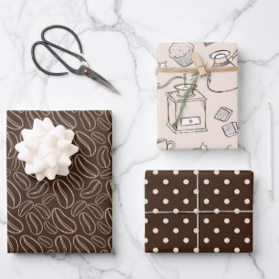 Coffee Party Gift Wrapping Paper Set of 3