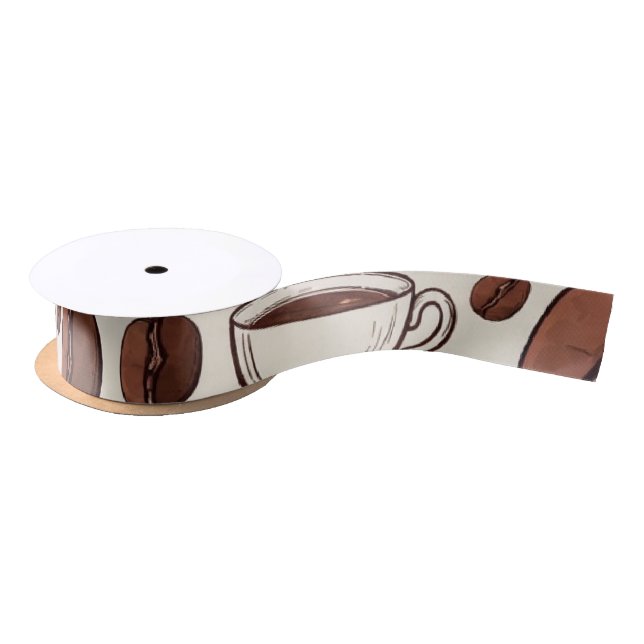Coffee pattern 2 satin ribbon (Spool)