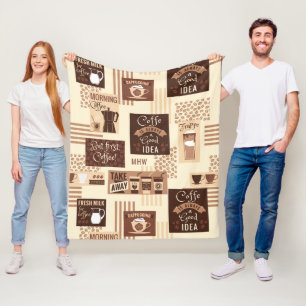 Coffee Pattern custom monogram fleece blankets