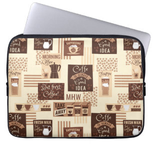 Coffee Pattern custom monogram laptop sleeves