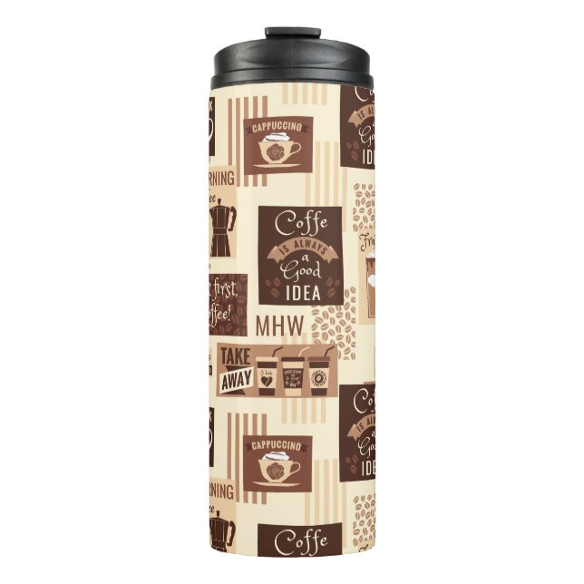 Coffee Pattern custom monogram tumbler (Front)