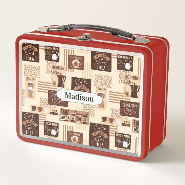 Coffee Pattern custom name lunch boxes (Front)