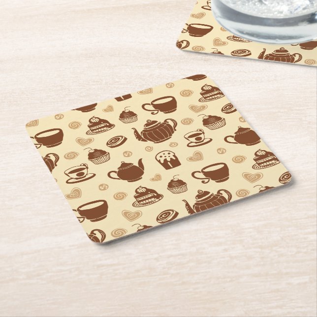 Coffee pattern Paper Coaster (Angled)