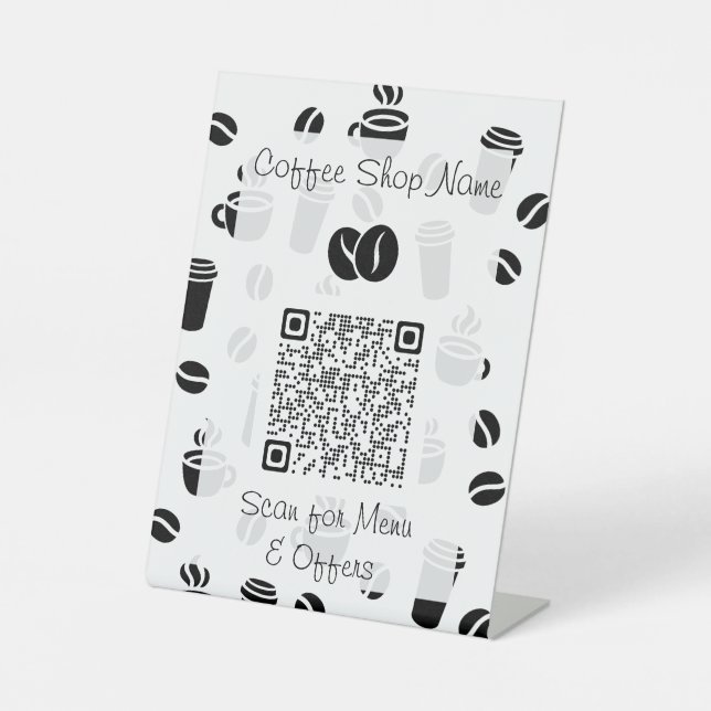 Coffee Pattern QR Code Business Menu Pedestal Sign (Front)