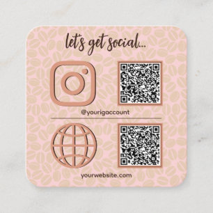Coffee Pattern Social Media Sign With QR Code Cute Square Business Card