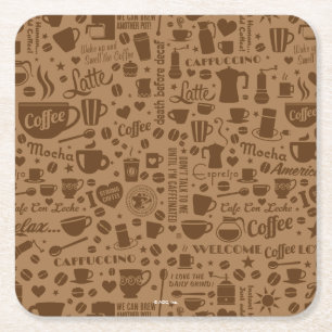 Coffee Pattern Square Paper Coaster