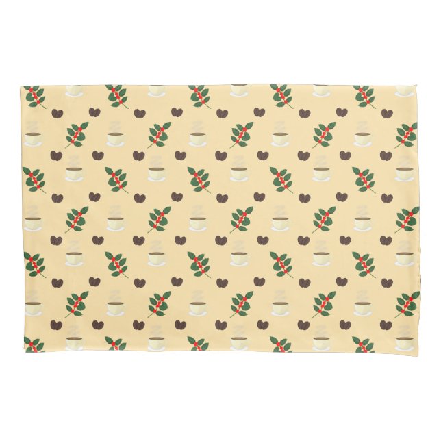 Coffee Pattern with Beans, Cups, and Coffee trees Pillowcase (Front)