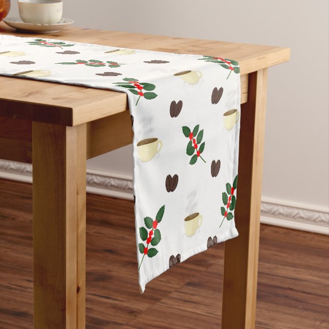 Coffee Pattern with Beans, Cups, and Coffee trees Short Table Runner (In Situ)