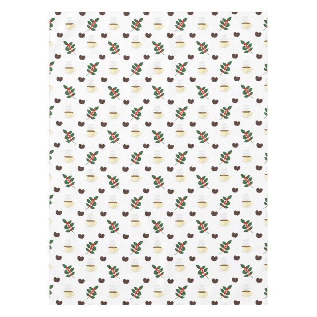 Coffee Pattern with Beans, Cups, and Coffee trees Tablecloth (Front)