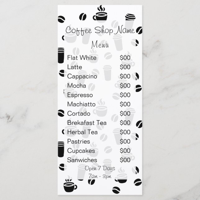 Coffee Patterned Cafe Business Logo Price List Menu (Front)