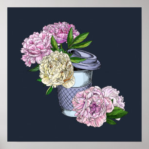 Coffee & Peonies Poster