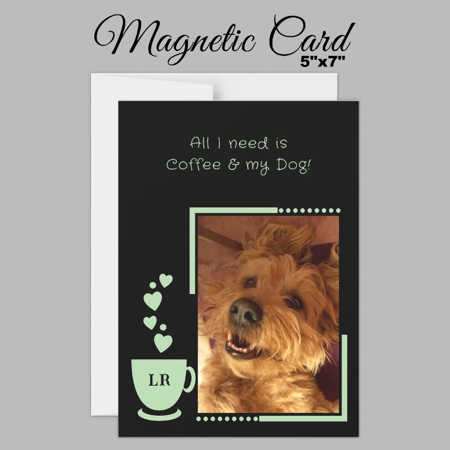 Coffee pets photo black green magnetic card (Creator Uploaded)