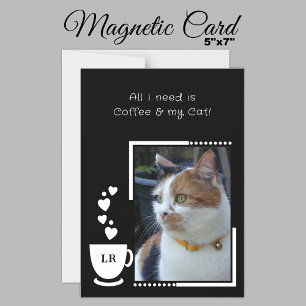 Coffee pets photo black white magnetic card